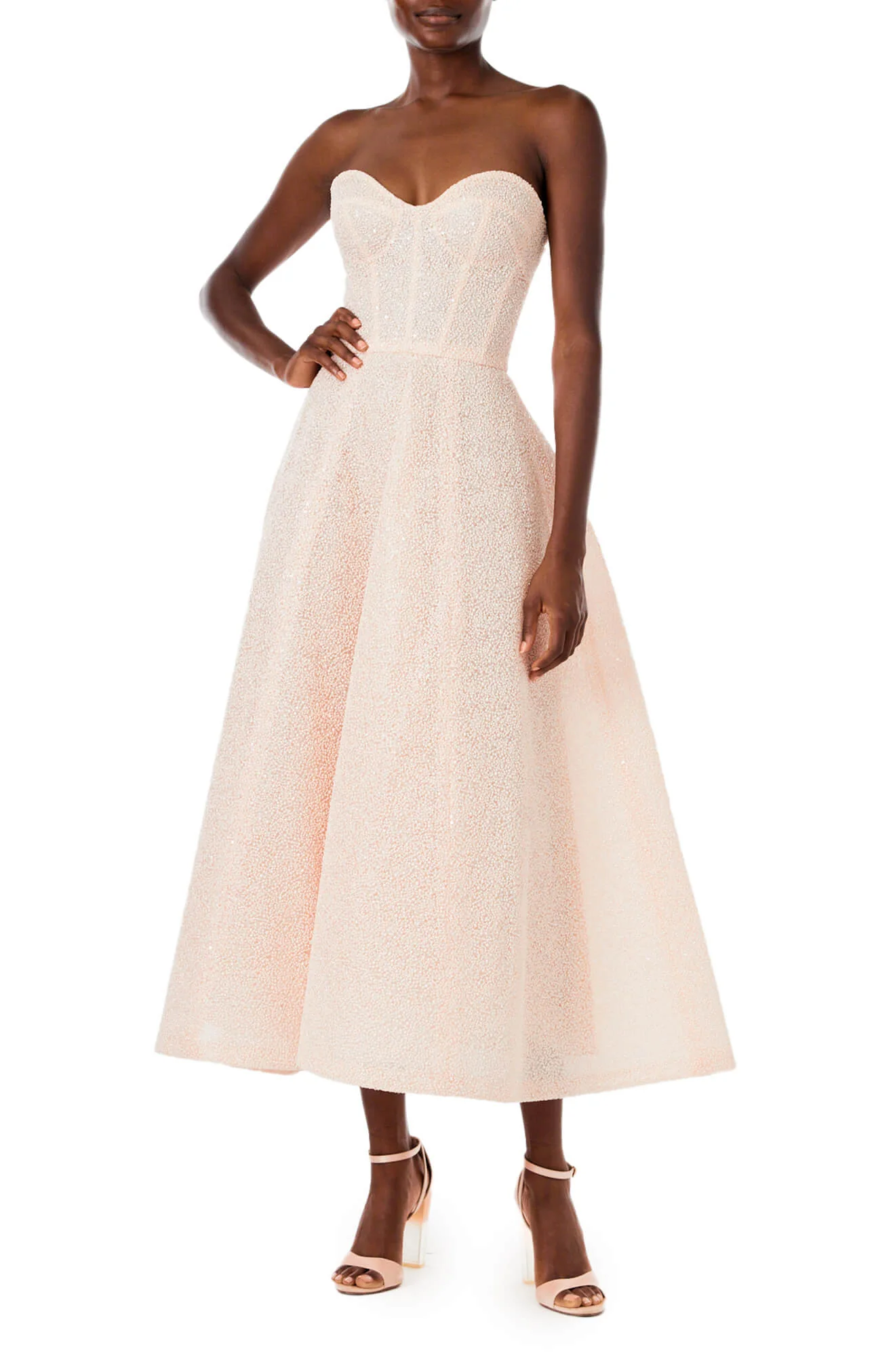 Embroidered Strapless Tea Length Dress - Image 2