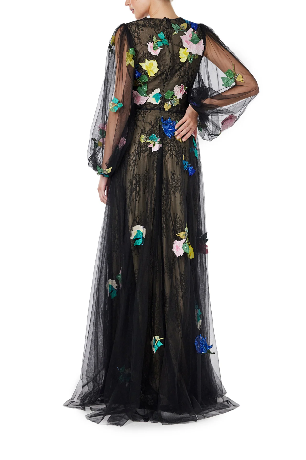 Long Sleeve Embroidered Tulle Gown - Image 4