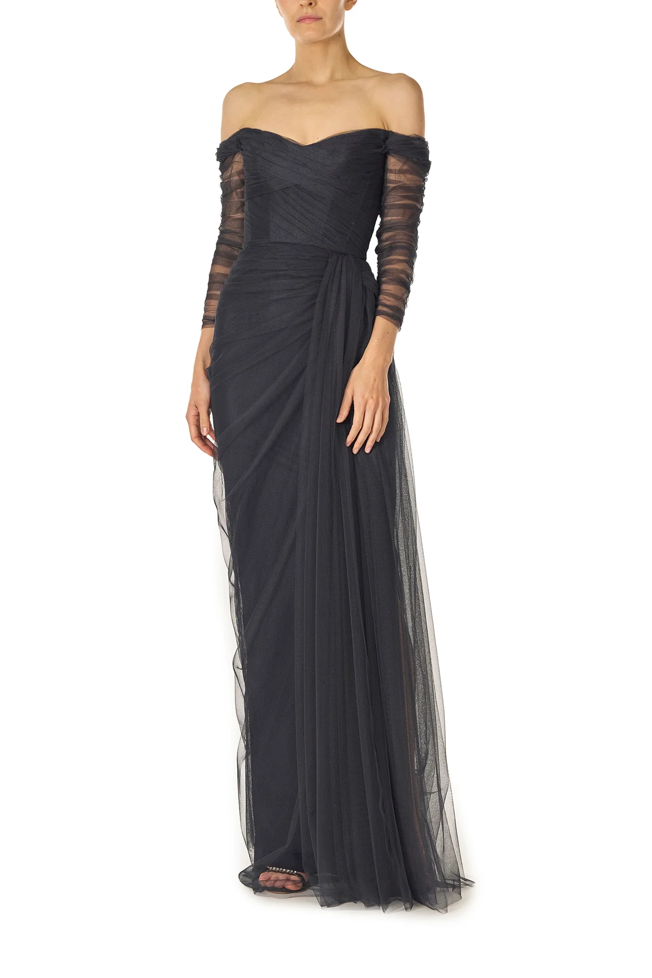 Off-the-Shoulder Draped Tulle Gown