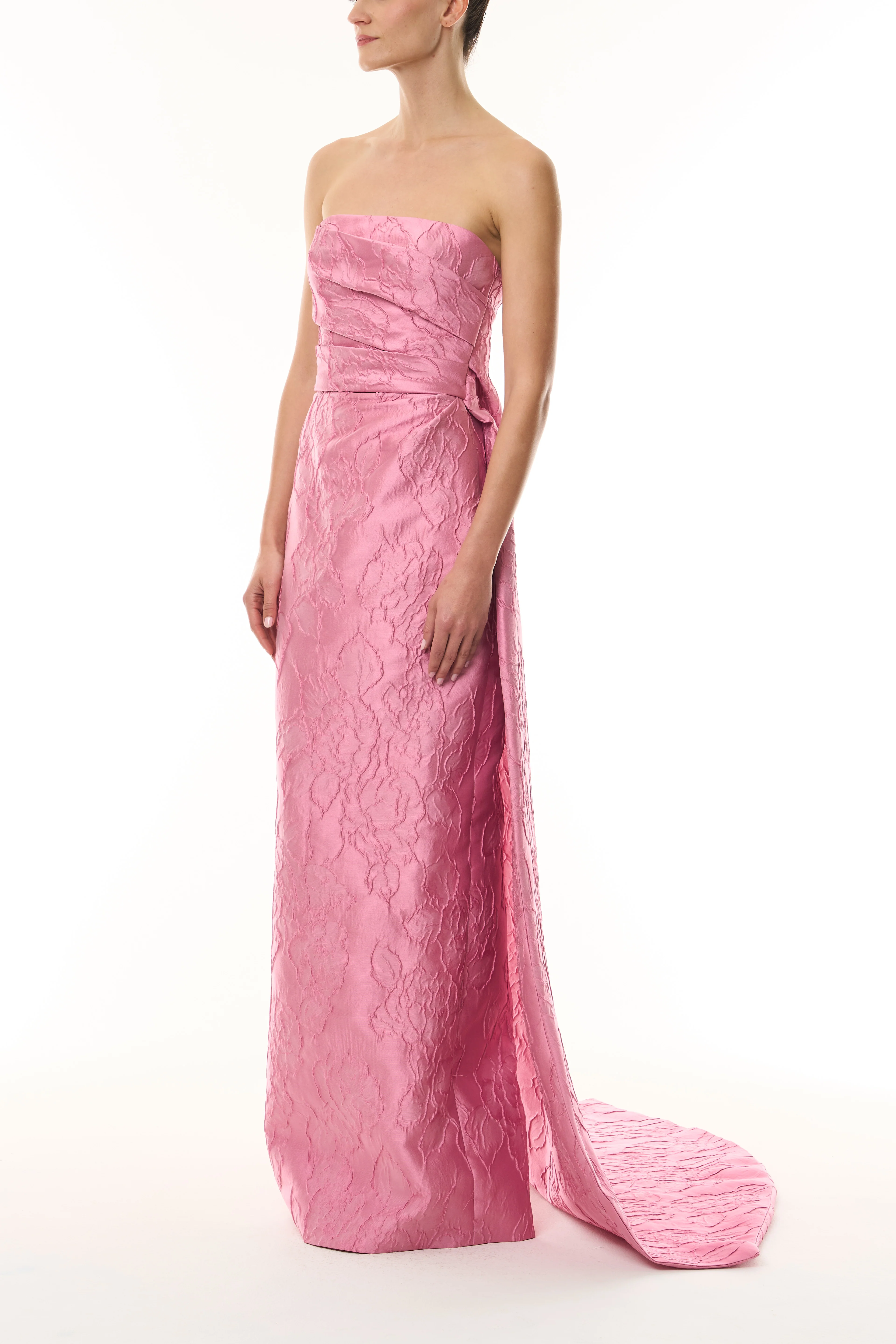 Floral Jacquard Gown with Train - Image 3